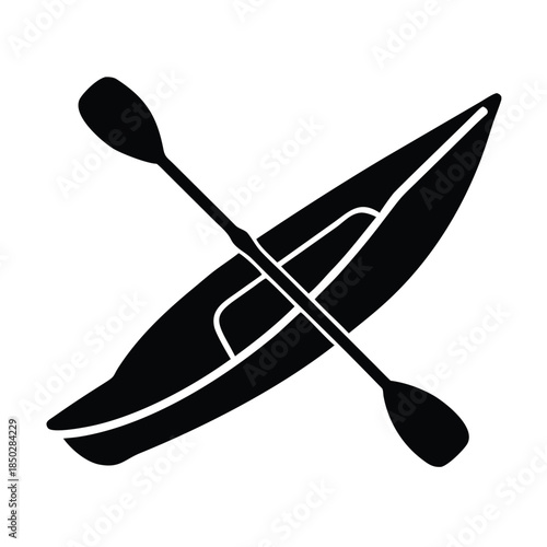 Simple kayak with paddle icon