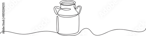 Continuous one line drawing of an vintage milk can, Continuous one line drawing of an vintage milk can, Picture of milk barrel illustration. one line Icon drawing