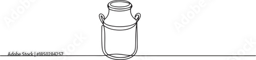 Continuous one line drawing of an vintage milk can, Continuous one line drawing of an vintage milk can, Picture of milk barrel illustration. one line Icon drawing