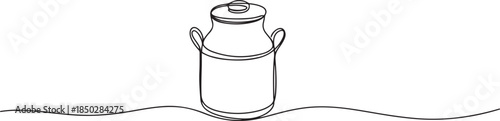 Continuous one line drawing of an vintage milk can, Continuous one line drawing of an vintage milk can, Picture of milk barrel illustration. one line Icon drawing