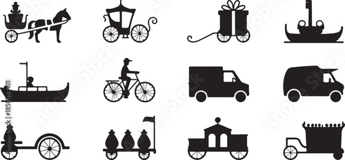 black silhouettes of various transportation vehicles