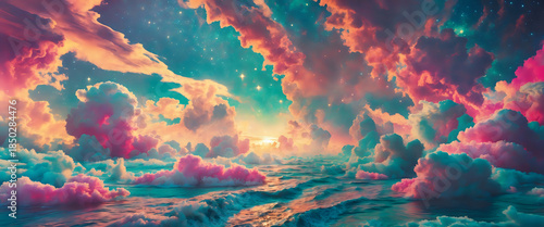 Dreamlike Sunrise Over Vibrant Ocean Clouds