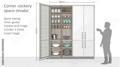 Corner kitchen space saving cabinet with dishes