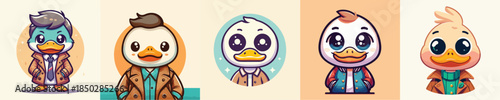 Vector of a cute duck, wearing a jacket, smiling