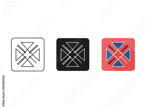 Paper note with push pin icon set outline