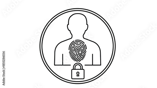 Security concept with a human profile fingerprint padlock and circular frame design