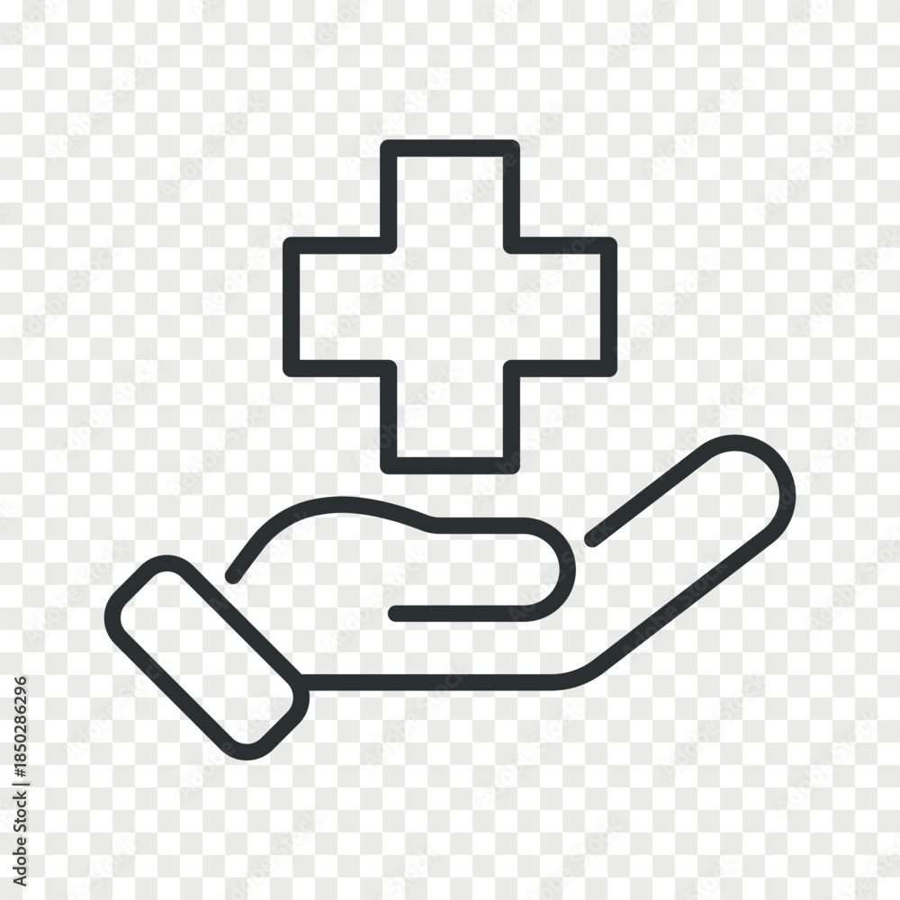 Fototapeta premium Hand hold medicine cross line icon
