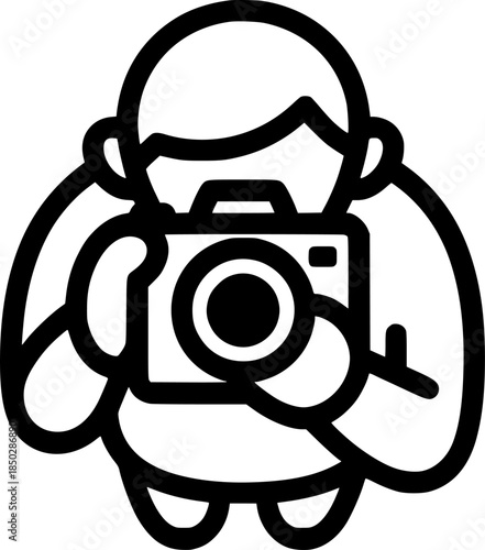 photographer holding camera taking picture top view sign, symbol, vector, art