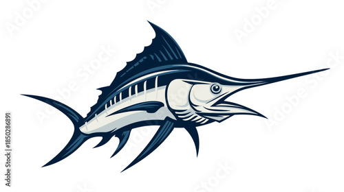 Dynamic Blue Marlin or Swordfish Illustration: Majestic Ocean Game Fish Vector Art for Fishing, Marine Life, and Sport Themes