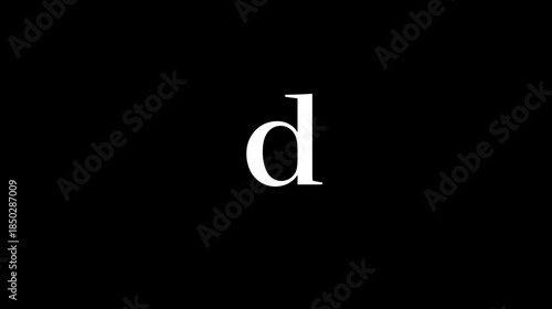 White lowercase letter 'd' in a serif font on a solid black background, minimalist typography element for design projects.