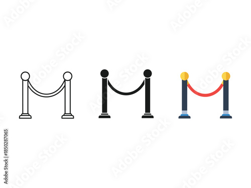 Stanchion Icons Set Outline Simple Rope Stanchions