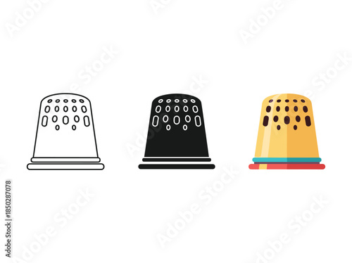 Thimble icons set line art flat color