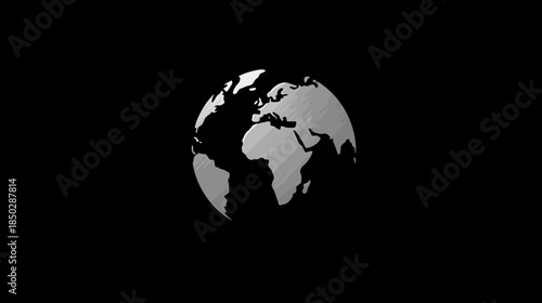 Metallic Silver Globe Spinning on Black Background. 3D Render of World Map, Global Communication, Business, Technology Concept.