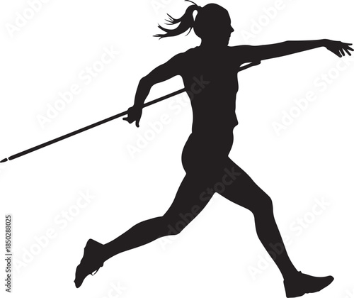 Silhouette of a female athlete in the motion of throwing a javelin woman