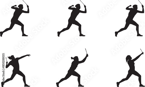 Silhouette athletes playing badminton with rackets and shuttlecock on white background Keywords: badminton, athlete, sport, player, racket, shuttlecock, silhouette, action, game, competition