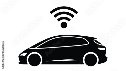 Connected car with wireless signal modern automotive technology and network communication illustration