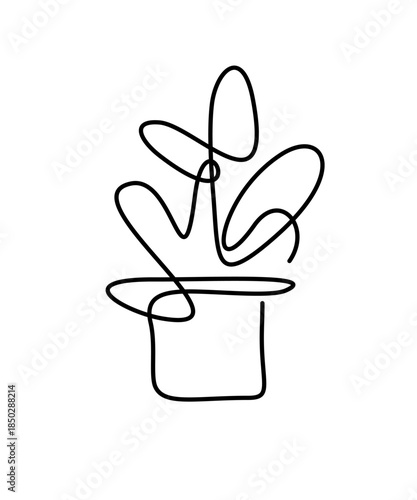 A potted houseplant – a single line drawing. Interior flora herbarium decor.