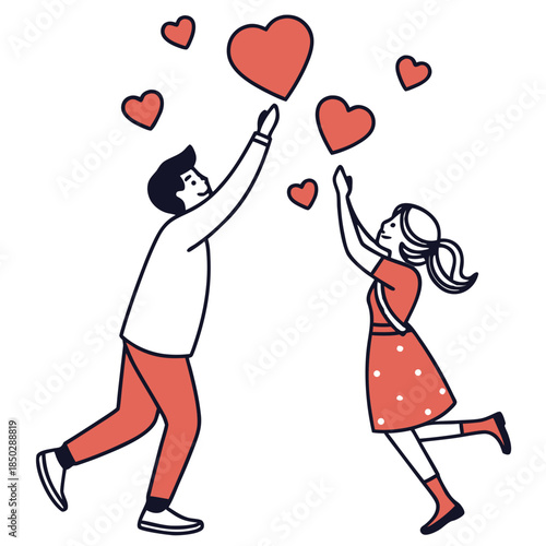 Loving Gestures: A Couple reaching for hearts in a cartoon like manner. Capturing a moment of tender connection. 