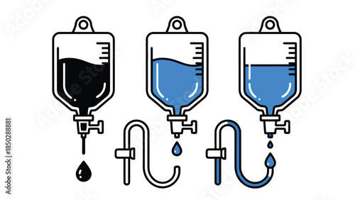 Medical IV Drip Bags with Liquid.