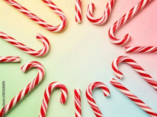 Candy canes on a bright colorful background