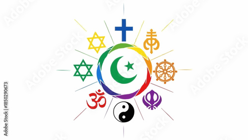 Diverse Religious Symbols Arranged in a Circular Emblem