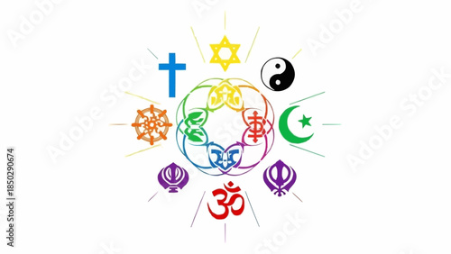 Diverse Religious Symbols Interconnected in a Circle Representing Unity and Harmony