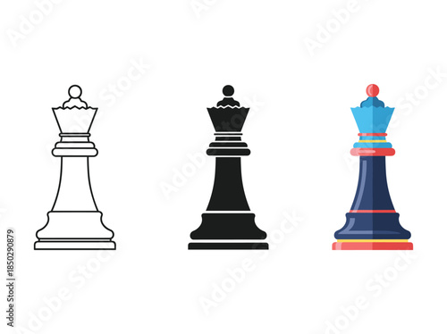 Queen Chess Piece Icon Set Vector Illustration
