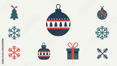 Collection of Festive Christmas Ornaments and Snowflakes.