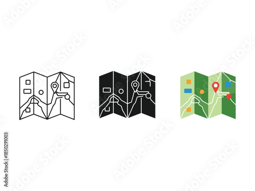 Folded Map Illustration Set