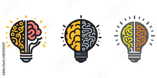 Creative idea logo with half light bulb and brain.