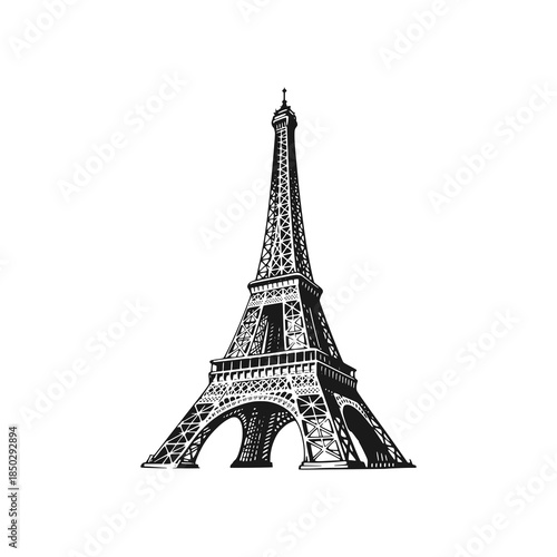 The eiffel tower in paris. Black white vector illustration.