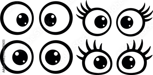A set of six cartoon eyes with varying eyelash styles