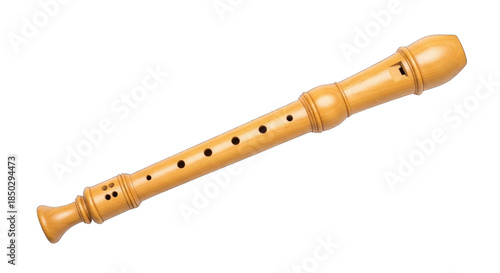 Wooden recorder musical instrument isolated on white background