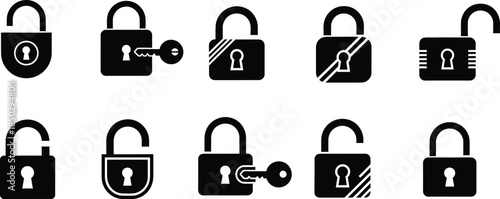 Variety of locks and padlocks with different states