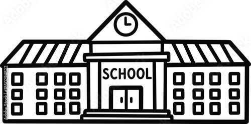A simple line drawing of a school building