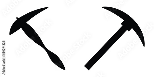Black and White Silhouette Set of Pickaxes and Axes in Clean Geometric Alignment – Vector Tool Collection