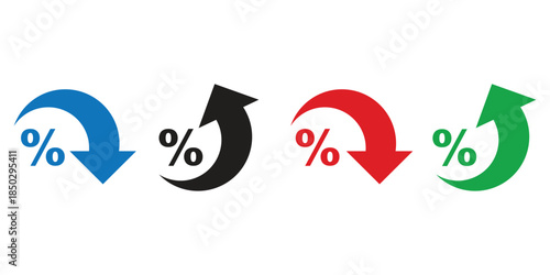 arrow icon with percent symbol, economic growth, increase, decrease arrow, up and down arrow icon.