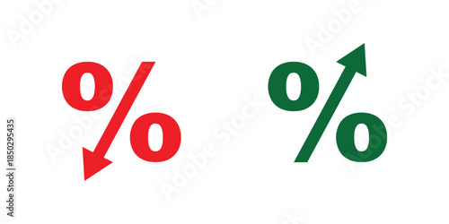 arrow icon with percent symbol, economic growth, increase, decrease arrow, up and down arrow icon.