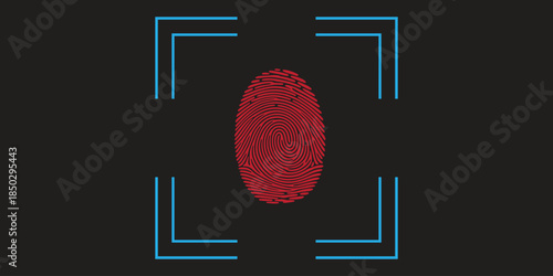 Red fingerprint on black background, vector illustration.