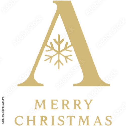 Golden 'a' initial with an intricate snowflake design wishing merry christmas on a white background