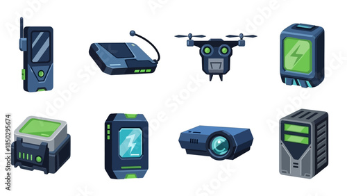 Collection of futuristic electronic devices and gadgets for various applications.