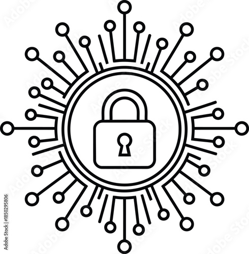 Digital security lock icon with circuitry pattern