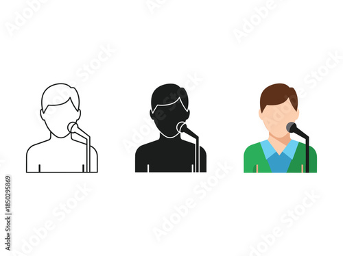 Person Speaking into Microphone Illustration Set