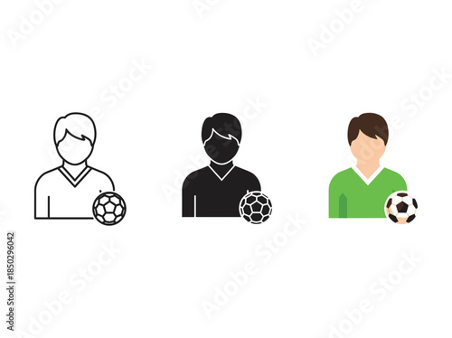 Three soccer players holding soccer balls