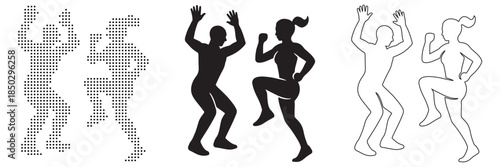 Dynamic silhouettes of people exercising or dancing with energetic poses