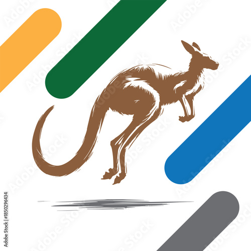 Jumping kangaroo black silhouette, Australian wildlife animal vector illustration isolated on white background