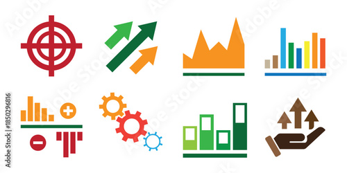 Business icons as growth security, growth time, financial institution.