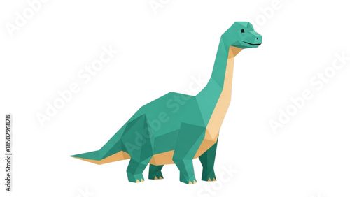 Geometric low-poly dinosaur illustration on white background for graphic design