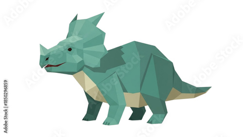 Stylized low-poly triceratops dinosaur illustration in a teal color scheme