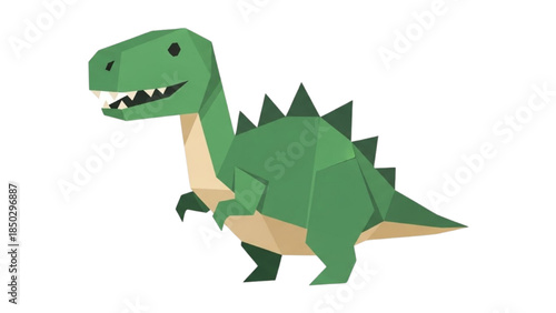 Abstract geometric dinosaur illustration in green hues, bringing a modern twist to ancient reptiles